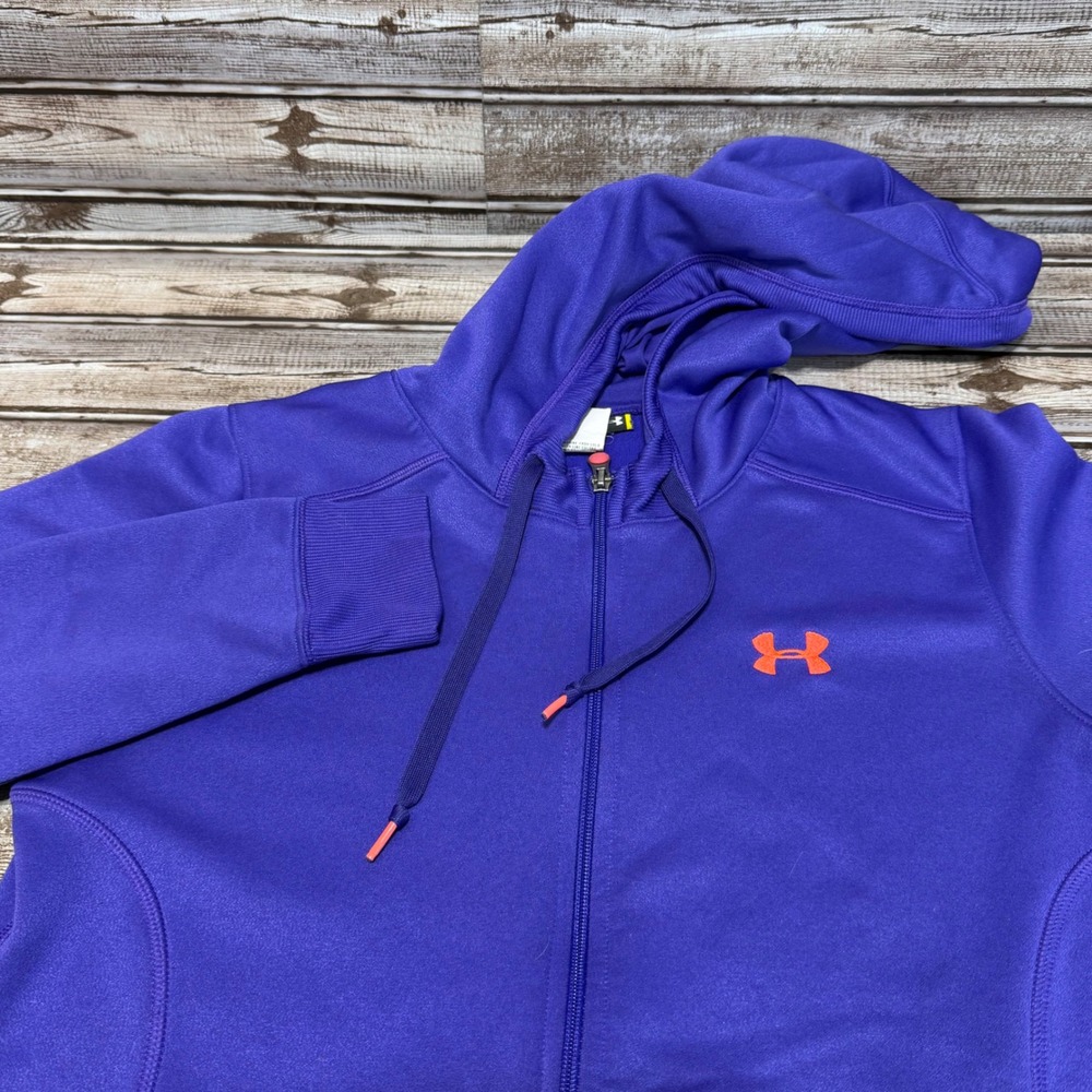 Under Armour Full Zip Hoodie Womens Large Purple Fleece Lined